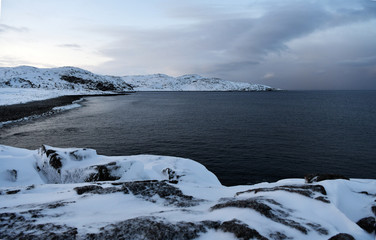 sea beach with stones like big eggs in the arctic