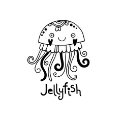 Cute jellyfish in cartoon style. Vector illustration
