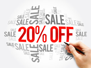 20% OFF Sale word cloud collage, business concept on blackboard