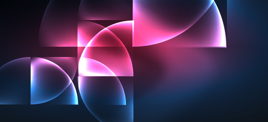 Colorful blue neon shape round triangle in modern style on light background. Dark space, futuristic technology template. Glowing blue neon effect.