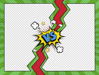 Comics book Banner. Versus cartoon retro background, classic pop-art style vs battle frame
