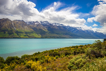 Naklejka na ściany i meble Beautiful Lake Wakatipu between Queenstown and Glenorchy New Zealand 