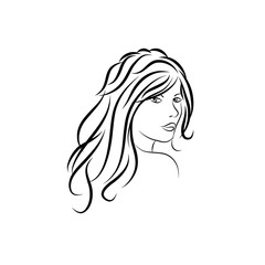 Vector symbols and logo designs idea with women portrait silhouettes. Elegant and classy graphics for spa, wellness, beauty salons and hair studios