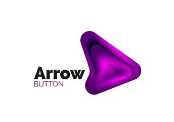 Arrow logo template. Or play or download button logotype template. Minimal geometrical design, 3d geometric bold symbol in relief style with color blend steps effect. Vector Illustration