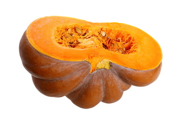Sliced, cut muscat squash isolated on white background