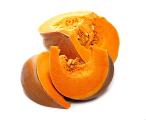 Sliced, cut muscat squash isolated on white background