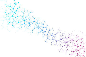 Scientific molecule background DNA double helix vector illustration with shallow depth of field. Mysterious wallpaper or banner with a DNA molecules. Health care and science innovation pattern.