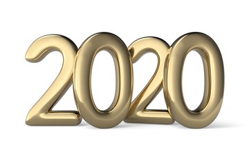Gold numbers of New Year 2020 with shadow. 3d render