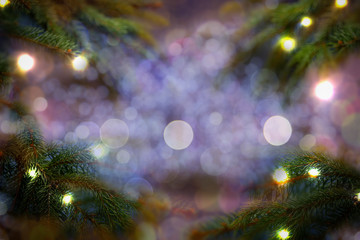 Christmas balls and xmas tree background.Free space for your decoration. 