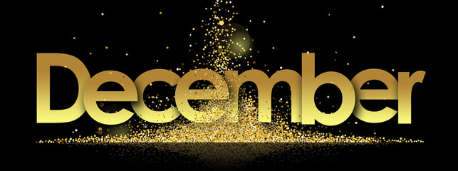 december in golden stars and black background