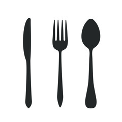 Knife, fork and spoon isolated on white background. Vector illustration. EPS 10