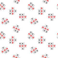 Saint Valentine pattern Seamless pattern with watercolor illustartions hearts and tick tack toe