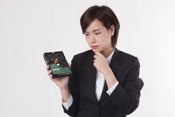 Young Asian short hair female model in formal dress which is good for business purpose
