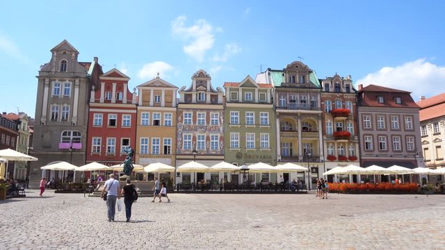 POZNAN, POLAND - JULY 20, 2017: view of main square Rynek of polish city Poznan at the morning time