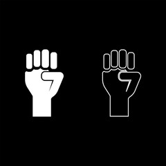 Fist up Concept of freedom fight revolution power protest icon outline set white color vector illustration flat style image