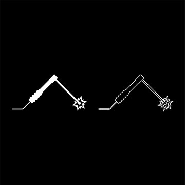 Welding process Spark from electrode with torch Work and tools concept icon outline set white color vector illustration flat style image