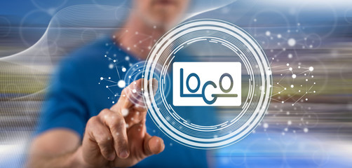 Man touching a brand strategy concept