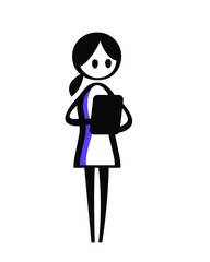 Flipchart style drawing of woman holding tablet - line art illustration for presentations