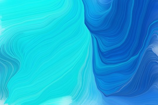 colorful smooth swirl waves background design with strong blue, bright turquoise and dodger blue color © Eigens