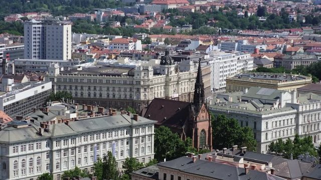 City view of Brno with municipal authorities and Gothic church, Czechia