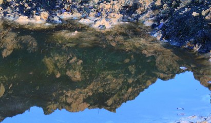 yellow clay is reflected in a puddle