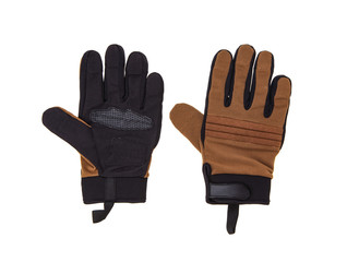 Military gloves, tactical gloves, protective gloves isolated white background. Wrist. Hunting Full Finger Gloves isolated on white