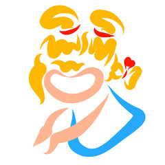 Obraz premium girl with funny hairstyle does something with her hands
