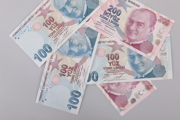 Turkish lira banknotes and coins