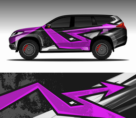 Car wrap decal design vector,  livery race rally car vehicle sticker. 4x4 Suv