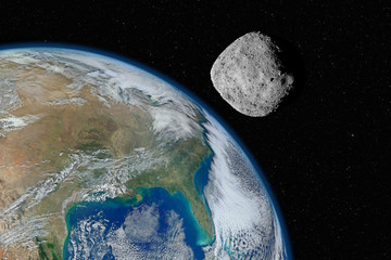 Dangerous asteroid approaching planet Earth, elements of this image furnished by NASA