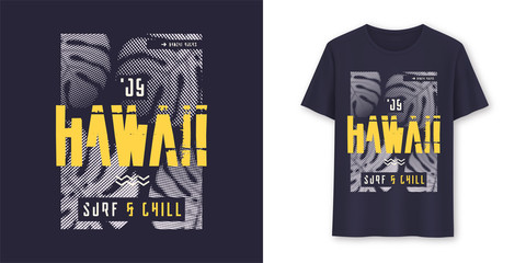 Hawaii Surf and Chill stylish graphic tee vector design, print