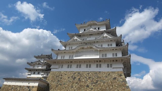 Himeji castle keep with the blue sky in Hyogo, Japan. 4K