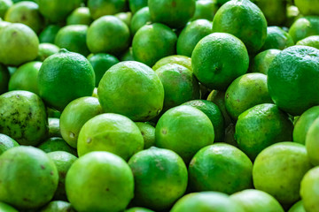 Green and yellow lemon in indian vegetable market 