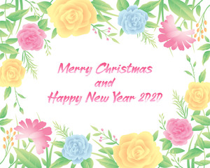 Floral frame with merry christmas and happy new year text