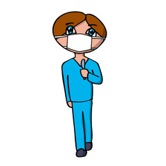 Fototapeta premium male surgeon in a mask with a scalpel in his hands. White background isolated cartoon vector illustration