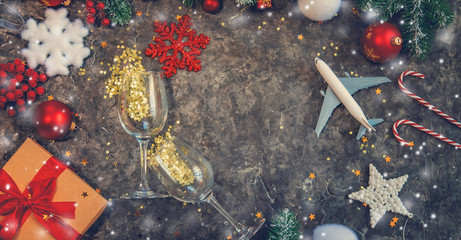 Beautiful christmas background. Travel concept. Selective focus.