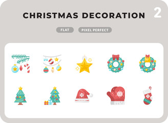 Christmas Decoration Flat  Icons Pack for UI. Pixel perfect thin line vector icon set for web design and website application.