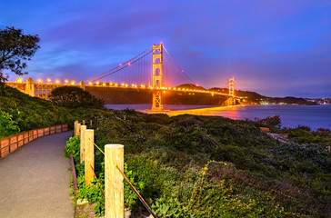 The Golden Gate Bridge in San Francisco at night