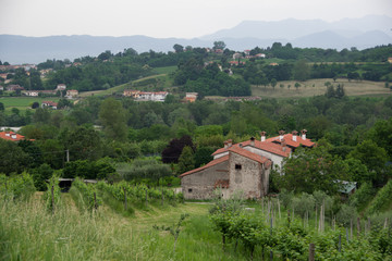 Naklejka premium fara vicentino, italy, 06/10/2019 , View of the countryside of Fara Vicentino, a small town in Vicenza prefecture in Italy.