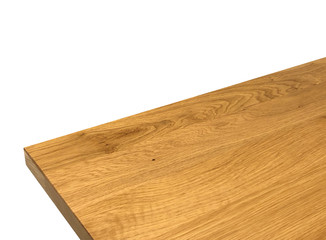 Perspective view of empty wooden table corner on white background including clipping path