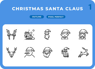 Christmas Santa Claus Dashed Outline Icons Pack for UI. Pixel perfect thin line vector icon set for web design and website application.