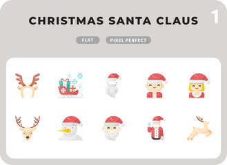 Christmas Santa Claus Flat  Icons Pack for UI. Pixel perfect thin line vector icon set for web design and website application.