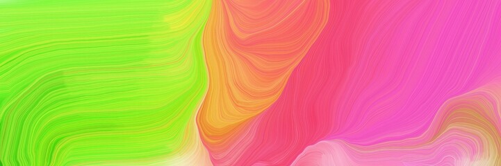 colorful horizontal banner. modern waves background illustration with yellow green, green yellow and pale violet red color