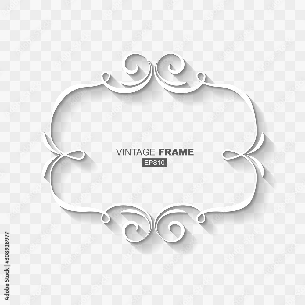 Wall mural white abstract retro vintage frame banner template with flat design shadow