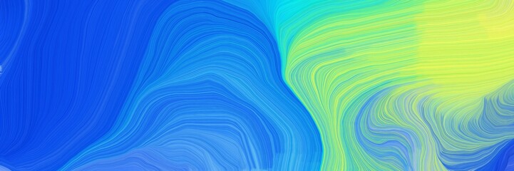 Fototapeta premium colorful horizontal banner. modern waves background design with dodger blue, khaki and royal blue color