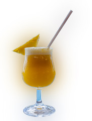 glass of juice with slice of orange