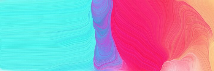 Fototapeta premium colorful horizontal banner. modern soft swirl waves background design with sky blue, turquoise and deep pink color
