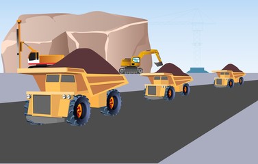Obraz premium heavy dump trucks carry a load on a quarry, vector