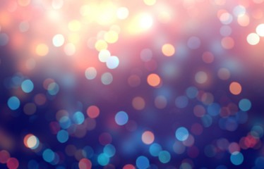 Bokeh festive dark blue purple blurred texture. Empty background colorful glitter. Defocused pattern festive. Abstract template confetti.