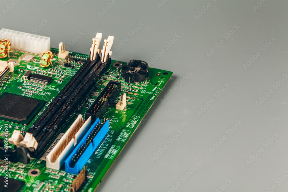 Poster computer electronic circuit board with processor close up